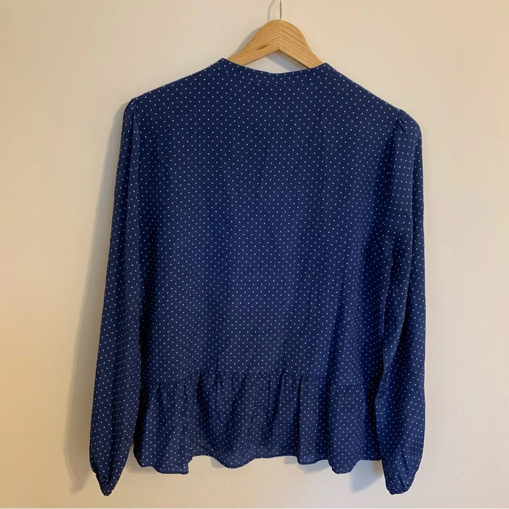 NWT J. Crew 100% Silk Peplum Top in Blue Polka Dot, Size 8